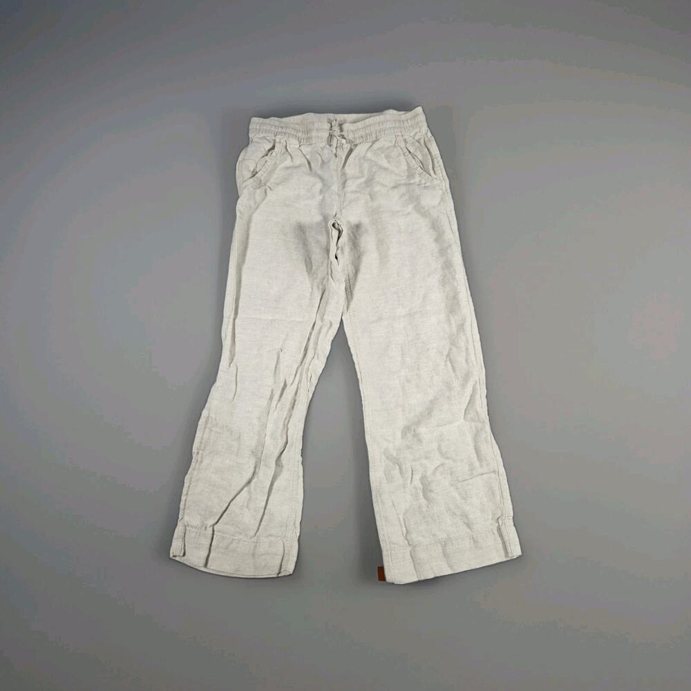 LL Bean Womens Beige Pants 100% Linen Size 8 Straight Leg Pockets C2
